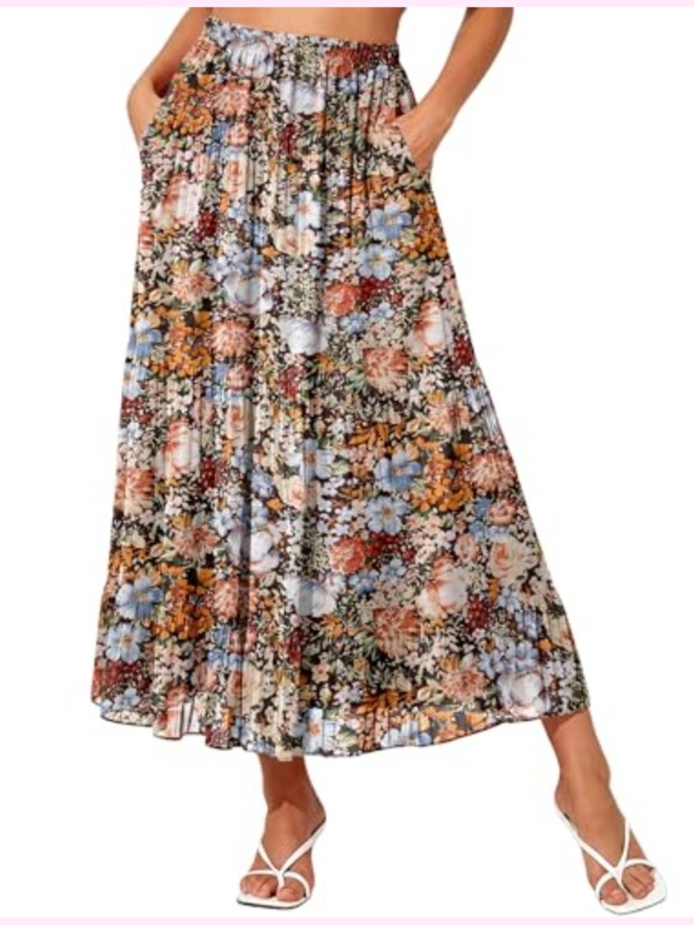 Chiffon Boho Maxi Skirt with Pockets High Waist Flowy Tiered A-Line